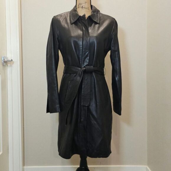 Express Vintage 3/4 Length Zip Front Leather Jacket Size 5/6 - Picture 1 of 9
